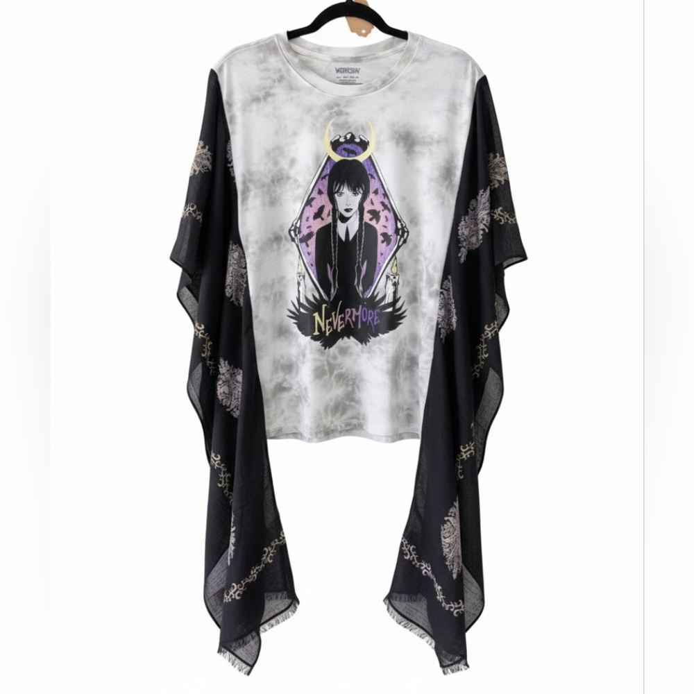 WEDNESDAY ADDAMS Poncho Scarf T-shirt Hand Crafted Upcycled